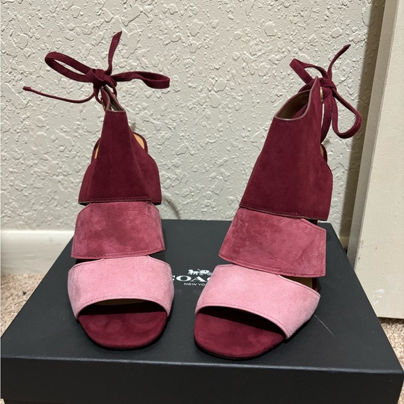 Coach - Minetta Color Block Suede Heel Pink and Burgundy - Picture 9 of 12